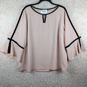 Calvin Klein* Women's Split Bell Sleeve Boat Neck Keyhole Curved Hem Blouse~ 1XL